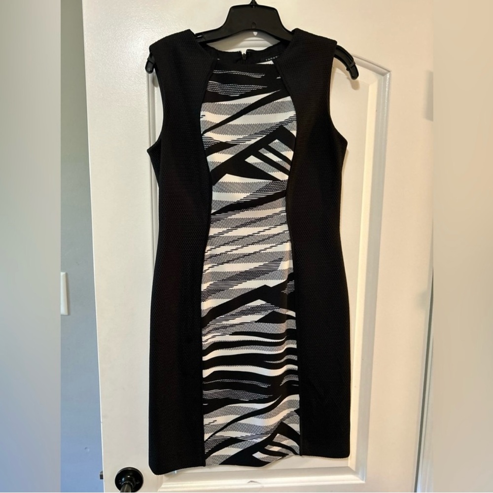 Business Casual Black and White Patterned Dress